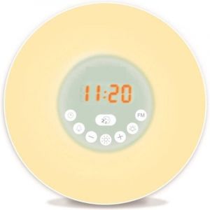 Réveil lumineux - Réveil lever de soleil coloré - Réveil - Lampe de chevet - Radio FM - Lever et coucher du soleil - 6 sons de la nature - Fonction