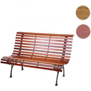 Banc de jardin HW C-F97, banc du parc, banquette en bois, fonte, 3 places, 122cm, 22kg - marron clair