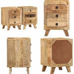 Table de chevet 2 pcs 37x32x50 cm bois massif de manguier brut - Vidaxl