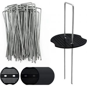 Dpzo - 40 Piquet de Fixation Toile de Paillage avec 40 Rondelles Sardine, 15 cm Piquets de Jardin en u en Acier Galvanis&eacute;, Agrafe Toile Paillage pour