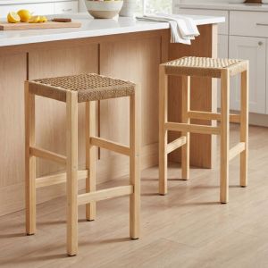 Wahson Tabouret de Bar Lot de 2 en Bois, Chaise de Bar Hauteur 65cm Chaise Haute Cuisine pour Bistrot, Couleur Naturel