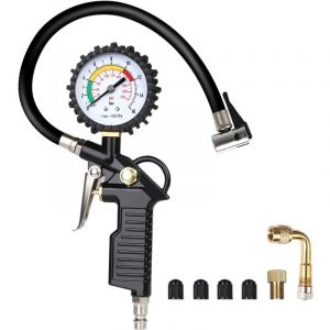 Parkside - Manometre Pression Pneu, Numérique Manomètre Pneu, Pistolet de Gonflage Manomètre Avec 4 Bouchons de Valve/un Adaptateur de Buse à Air