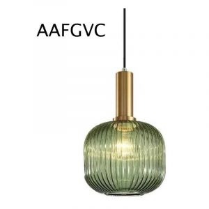Réduction, Lustre d'intérieur luminaire industriel suspension moderne E27 douille abat-jour plafond rayé verre suspension (vert, 20 cm) Aafgvc