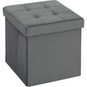 Pouf coffre velours effet capitonné pliable - pouf de rangement - dim. 38x38x38cm - gris