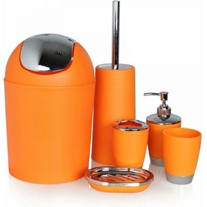 6Pcs Accessoire de Salle de Bain Design Set Porte-Brosse &agrave; Dents Distributeur de Savon &agrave; Vaisselle Orange