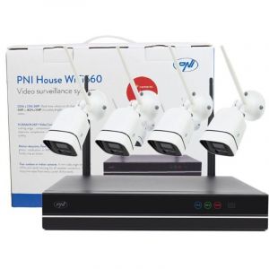 Kit de vid&eacute;osurveillance PNI House WiFi660 NVR 8 canaux et 4 cam&eacute;ras sans fil ext&eacute;rieures 3 MP, P2P, IP66