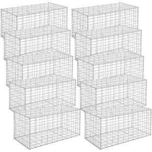 Lot de 10, Gabion pour Pierre, 100 x 50 x 50cm, cloture gabion, Argent, Cage en M&eacute;tal, Mur, D&eacute;coration de Jardin