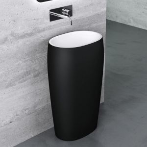 Mai&mai - Lavabo &agrave; Poser au Sol Noir Mat 53,5cm Vasque sur Pied en R&eacute;sine Evier Lave Mains Salle de Bain sans Trop-plein Col132