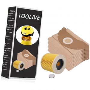 Lot de 10 sacs d'aspirateur + filtre pour K&auml;rcher A 2004 A 2024 A 2054 MV 2 Karcher 6.904-322 Sacs en papier K&auml;rcher MV2 WD2 Premium pour