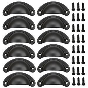 12 Pièces Poignée de Porte Coquille, Rétro Poignées de Porte, Poignées de Meubles Traditionnelles en Demi Lune Avec Vis, pour Tiroir, Armoire,noir