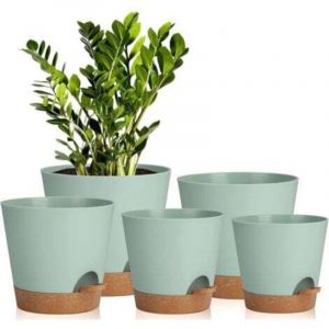 Pots 5 Pcs de Fleurs en Plastique, Pots &agrave; Fleurs/Plantes en Plastique, Auto-Arrosant avec Soucoupe de Fleur Convient aux Jardins de Balcon Int&eacute;rieurs