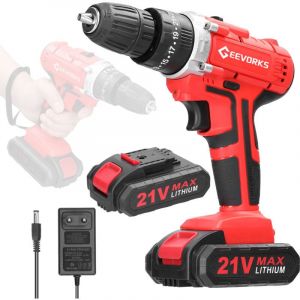 Visseuse Devisseuse Sans Fil 21V, Perceuse Visseuse Sans Fil avec 2 Batteries 1200mAh, 25+3 Réglages de Couple Perceuse, 2 Vitesses, LED Visseuse