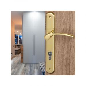 Ouvre&Deco &ndash; Lot de 2 poign&eacute;es de porte EVA &agrave; cylindre &ndash; Laiton poli &ndash; Entraxe 195 mm &ndash; Pour serrures &agrave; relevage 3/5 points &ndash; Vernis haute r&eacute;sistance