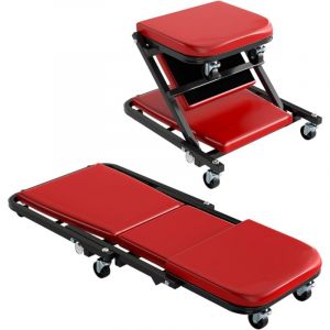 GOPLUS Chariot de Visite Pliable 2 en 1 Charge 150 KG, Tabouret Atelier 92 CM avec 6 roulettes Pivotantes &agrave; 360&deg;, Chariot Mecanicien pour S'allonger