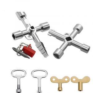 Laoa - 4 Voies Clé Multifonction 6 Pièces, Clé Triangle Clé de Interrupteur de Robinet Clé en Croix Universelle Clef Passe Partout, pour Compteur Eau