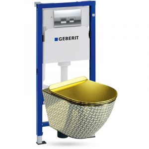 GEBERIT Duofix Basic Support B&acirc;ti-support + Lavita WC Sofi Slim Gold Never Die suspendu sans bord + panneau de commande Delta 25 chromeKit complet