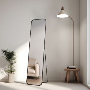 Heilmetz Grand Miroir Mural, Miroir sur Pied 160 x 37 cm, Miroir de Sol, Miroir Style Industriel Moderne (Cadre Noir)