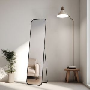 Grand Miroir Mural, Miroir sur Pied 160 x 37 cm, Miroir de Sol, Miroir Style Industriel Moderne (Cadre Noir) - Heilmetz