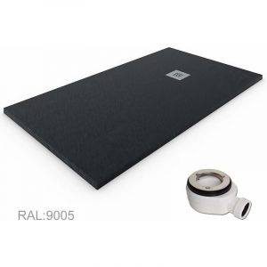 Decohor - Receveur de douche en R&eacute;sine extra-plat quartz. Texture Ardoise. Noir ral: 9005 100X120CM