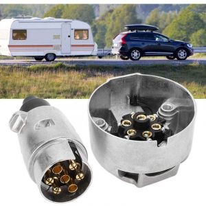 Alovez - Prise remorque 7 Broches Male connecteur fiche d'attelage remorque Voiture 7 pôles 12V - Coque métal