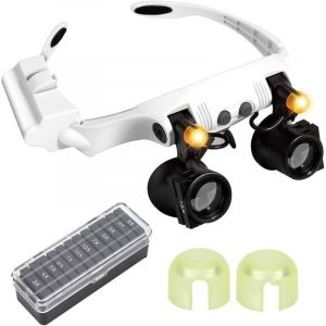 Loupe Serre-tête avec Lumière LED, Support de Tête Multifonction LED avec 21 Loupe Combinée avec Lentille Remplaçable