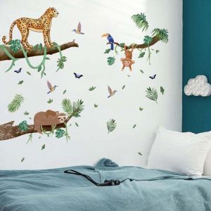 Jalleria - Stickers Muraux Animaux de la Jungle Arbre Autocollants Muraux Mural Stickers Singe Lion pour Chambre Enfants Bébé Pépinière