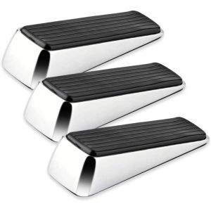 lot de 3 cales de porte en chrome poli, bloque-porte, antidérapante en caoutchouc solide avec surface anti-rayures, pour tout type de porte