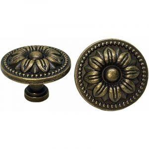 Volavo - 10 x poignées de tiroir de porte de placard vintage 35mm poignées d'armoires de cuisine en laiton de conception de fleur, pour commode et