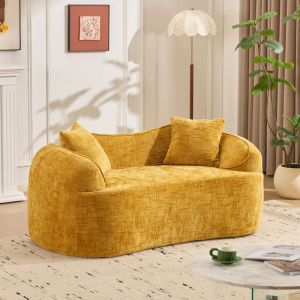 Canap&eacute; courb&eacute; sans montage, deux places pour petits espaces, avec coussins, canap&eacute; compressible - Jaune