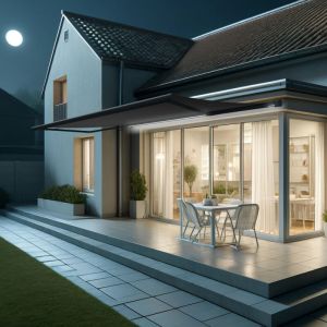 Store banne coffre int&eacute;gral hevoa 6,00x3,50 m (Motoris&eacute; Secours &agrave; T&eacute;l&eacute;commande + led - Gris anthracite structur&eacute; RAL7016ST - Gris graphite)