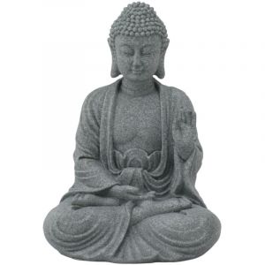 Eosnow Statue de bouddha en grès vert, Sculpture bouddhiste assise, ornement pour salon et cour, 7135K-02