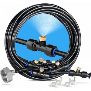 Brumisateur Exterieur, 8M Brumisateur Terrasse avec 7 Buse Brumisateur +2 Buses de Rechange+1Adaptateur (en Laiton, 3/4) Brumisateur pour Patio