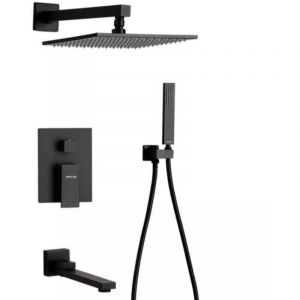 Syst&egrave;me de Douche Encastr&eacute; Ensemble de Douche Noirs Colonne Douche Encastrable avec T&ecirc;te de Douche 25x25cm Douchette,mitigeur de douche &agrave; cascade