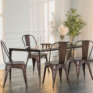 4X Chaise de Salle &agrave; Manger en M&eacute;tal, Chaise de Cuisine Empilable Chaise de Jardin avec Dossier pour Bar Caf&eacute; Salon Restaurant Int&eacute;rieur et