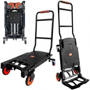 Chariot à Main Pliable 2-en-1 avec Capacité de Charge de 180 kg, Chariot Multi-Fonctions et Chariot Utilitaire Portable avec Plateforme Dolly,