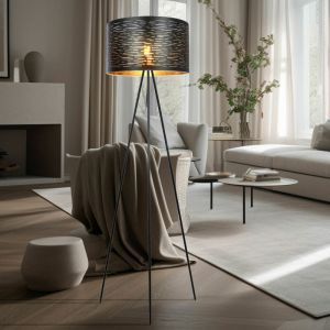 Lampadaire Lampe de salon &agrave; 3 pieds Lampadaire lampe d'appoint en or noir, m&eacute;tal plastique, 1x E27, DxH 38x153 cm