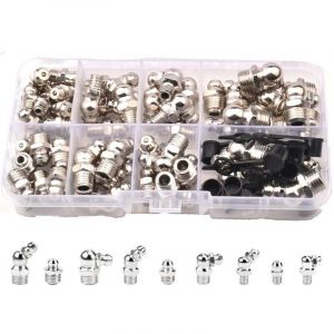 Assortiment de graisseurs - Kit de graisseurs coniques pour presses à graisser - coniques M6 M8 M10 - Raccord de graisse hydraulique droit 45 ° 90 °