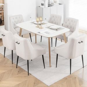 Lot de 6 chaises de salle à manger avec pieds en métal noir, chaises de cuisine modernes avec dossier, chaises de salon/salle à manger,blanc - Dyhome