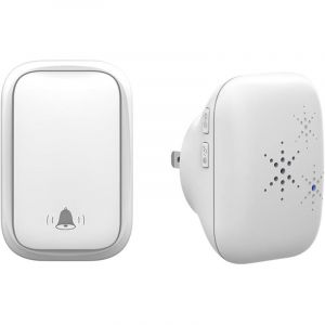 Sonnette sans fil auto-aliment&eacute;e, aucune pile requise, 1 bouton-poussoir et 1 r&eacute;cepteur enfichable, &eacute;tanche, pour la maison, la salle de classe et