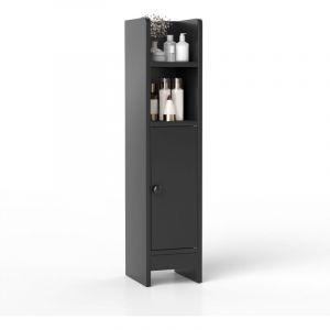Colonne de Salle de Bain, Petit Armoire d'angle Etroit pour Papier Toilette avec Porte & &Eacute;tag&egrave;re R&eacute;glable, Gain de Place, 20 x 18 x 80 cm, Noir