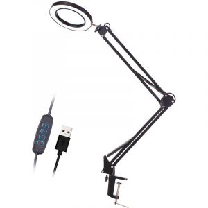 Decdeal - Eclairage Lampe loupe 5 x led avec pince mains libres Loupe loupe Lampe de bureau Bras pivotant réglable Lampe alimentée par usb Loupe Lampe