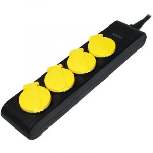 Multiprise noire et jaune avec rallonge 1.4m - parafoudre - 4 prises schuko 230VAC 10A