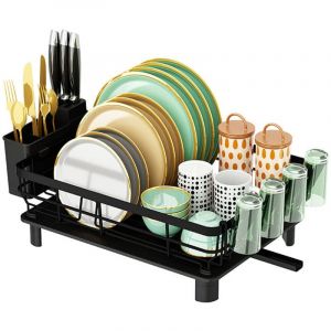 Egouttoir Vaisselle sur Evier &Eacute;gouttoir &agrave; Vaisselle Noir Egouttoir Vaisselle en Metal Dish Rack avec Plateau Dish Drainer avec Porte Couverts et