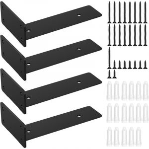 Lot de 4 Equerre Etagere Murale, Équerre Étagère de Fixation en Forme de l, Support d'Étagère Flottants Invisible, Equerre Charge Lourde Noir,