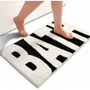 Tapis de salle de bain noir et blanc, lettres de bain antidérapantes, tapis de bain doux et absorbant, tapis de bain confortable lavable en machine à