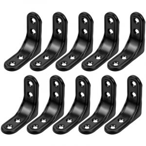 Qersta - Angle Droit Support en forme, 10 Pièces Support d'angle droit, Noir Equerre Inox, 50mm Equerre de Fixation Noir, 90 Degrés Équerre d'angle