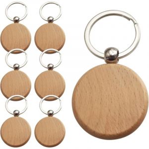 12 pi&egrave;ces Vierge Porte-Cl&eacute;S en Bois, Bricolage Porte-Cl&eacute;S Peuvent Graver, Bricolage Porte-Cl&eacute;S Bois Blanc, Cl&eacute; Ronde Bricolage Bois DIY, Ronde Blanc
