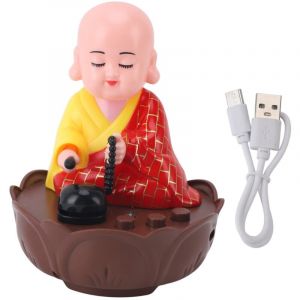 Figurine de moine hochant la tête musicale, statue de Bouddha à tête mobile avec câble de chargement usb