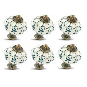 Sollbry - 12 pcs boutons en céramique ivoire et verte - boutons d'armoire citrouille boutons de commode rétro - tirettes de tiroir vintage avec vis