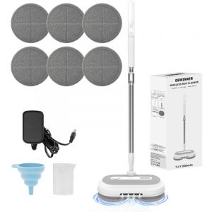 Dewinner - Balai à franges électrique sans fil, balai à franges sans fil avec réservoir d'eau de 300 ml et lampe frontale, balai à franges rapide